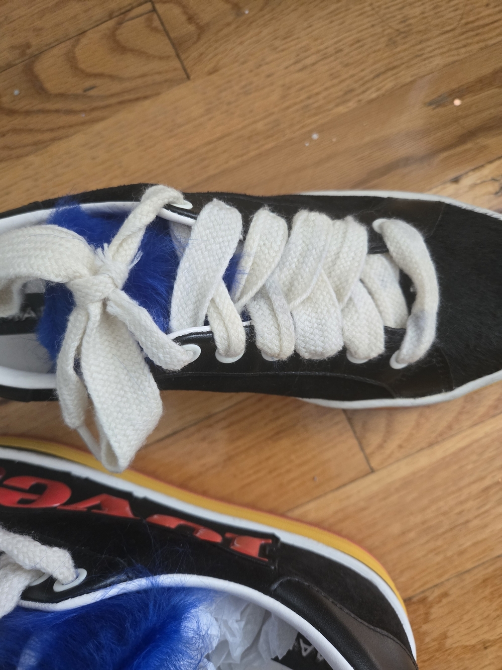 Marc Jacobs Black 'Love' Sneakers with Blue Fur Accent - Picture 4 of 6